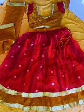 🌺 Gorgeous Rose Gold, Red and Gold Lehenga Choli with Dupatta 🌺